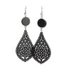 Black filigree teardrop artistic cut out design wooden dangle earrings