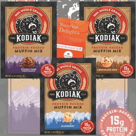 Maple Hills Market Kodiak Cakes High Protein Muffin Mix Variety Pack-Makes 36 Protein Muffins-1 Box of Each Flavor-Chocolate Chip, Blueberry, Double Dark Chocolate-Bonus Fun Facts, Recipes Booklet