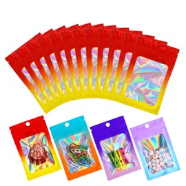 100 Pcs Holographic Mylar Bags,4.7x7.0 Inch Resealable Smell Proof Containers Mini Ziplock Pouch Bags Packaging Supplies for Lip Gloss Lash Jewelry Accessory