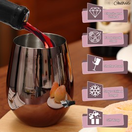 CALBODE Stainless Steel Wine Glasses Set of 4, 18oz Fancy Stemless Goblets, Unbreakable Black Metal Cups for Indoor&Outdoor, Travel, Camping, Pool and All Occasions, Ideal Gift for Wine Lovers