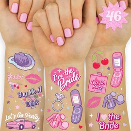 xo, Fetti Pink Bachelorette Temporary Tattoos - 46 Foil Styles | Bachelorette Party Decoration, Bach Party Favor, Girly Y2k, Cute