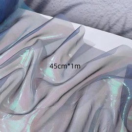 1M Iridescent Organza Fabric Light Blue,Gradient Polyester Organza Fabric 45CM,Iridescent Holographic Gauze Fabrics for Stage Costume,Performance Costume