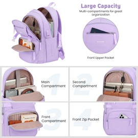 WINDARS Backpack for School Girls, Cute High School Backpacks for Teens Women Student Large Bookbag 15.6 Inch Laptop Bag with USB Charger Port for College Work Travel Trip (Purple)