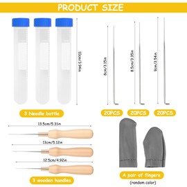 Pack of 60 Felting Needles for Dry Felting, Felting Needles Set, Felt Needle in 3 Sizes, Needle Felting Set for Beginners Felt Stitch Punch Tool, with 3 Wooden Felt Needle Handle, 3 Bottles, 1 Pair of