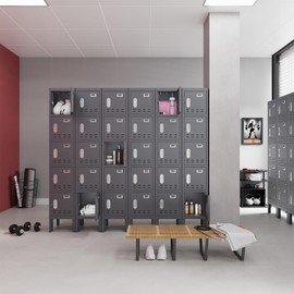 BUTISOW Metal Storage Locker with Lock & Card Slot Locker - Secure Lockable Door - Steel Locker for School, Office, Gym, Home - 66.15" H x 11.8" W x 11.8" D（5 Door, Grey）