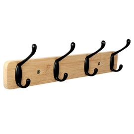 JSVER Wall Mounted Coat Rack Wooden Coat Hooks for Wall Hat Hanger Rack with 4 Hooks for Scarf, Bag, Towel, Key, Cap, Entryway, Bathroom, Bedroom, Kitchen