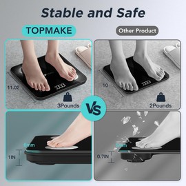 TOPMAKE【2024 Upgrade】 Scale for Body Weight, Digital Bathroom Scale BMI Body Fat Scale, 25 Body Composition Analyzer with App sync with Bluetooth, Batteries and Tape Measure Included, Black