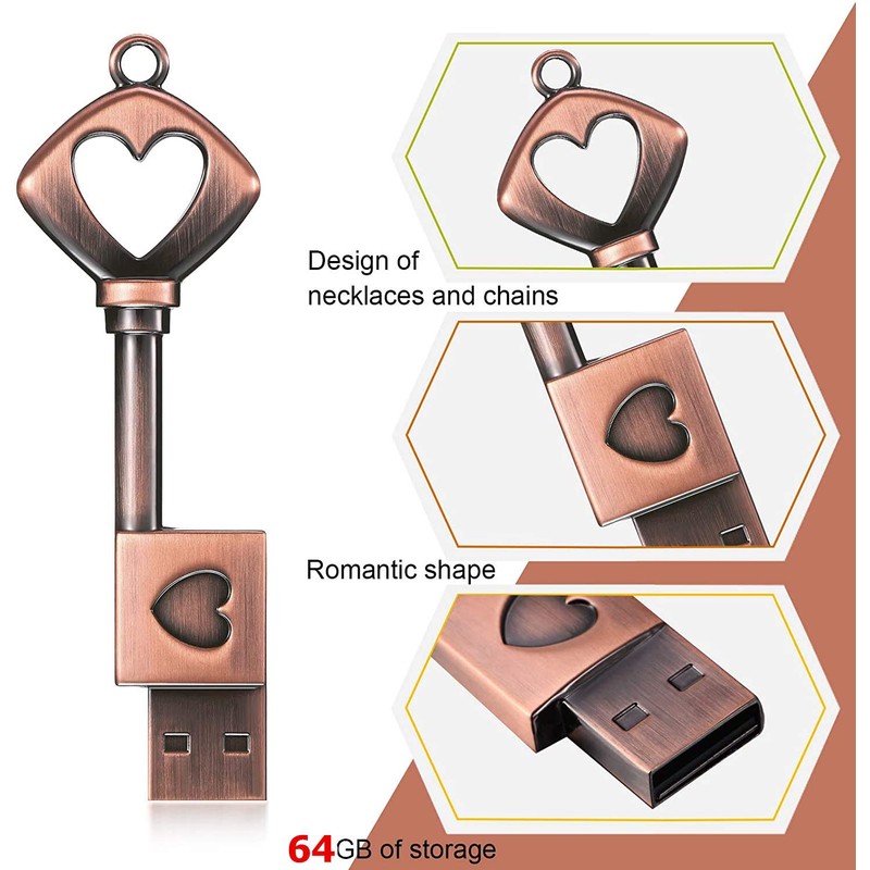 Funny Metal Copper Heart Shape Key USB Flash Drive USB