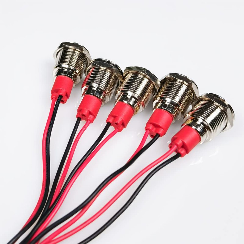 Kiligen 5pcs 12mm 110V-220VAC LED Waterproof Indicator Light Pilot Light