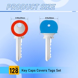 Fansunta 8 Assorted Colors Key Caps Covers Tags Set, 64 Pieces Plastic semicircular Key Covers 64 Pieces Plastic Key Identifier Coding Rings 2 Styles Key Toppers for House Keys Organization