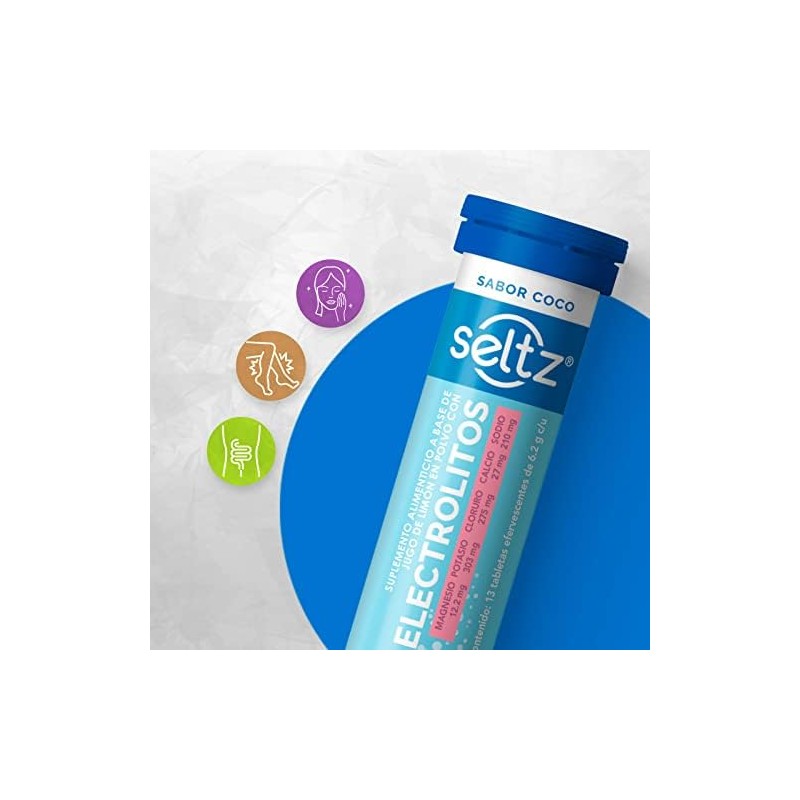 SELTZ Kit Electrolitos Tableta Efervescente, Sabores coco más lima limón,