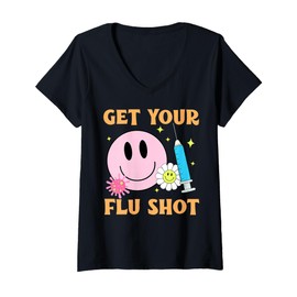Womens Get Your Flu Shot Retro Syringe Medical Nursing flu Season V-Neck T-Shirt