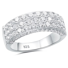 AIHUASI JEWELRY Wide Wedding Bands for Women AAAAA Cz Round Eternity Rings for Her 925 Sterling Silver Ring Size 10