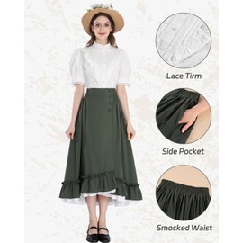 FCCAM Victorian Dress for Women Maxi Edwardian Ball Gown Medieval Costume Renaissance Dress, 2psc Green, XX-Large