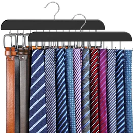 2 Pack Tie Rack & Belt Hanger 2 in 1 Tie Hanger Space Saving Max 42 Belts& 60 Ties Capacity for Closet Organizers and Storage, Sturdy Wood Belt & Tie Collection Organizer