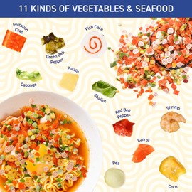 16oz Dehydrated Freeze Dried Seafood & Vegetable Mix - 11 Mixed Dry Veggies Ingredients Natural Ramen Toppings for Soups, Salad, Pizza, Camping, Emergency food, No additives, Low Fat
