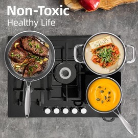 COOKER KING Stainless Steel Pans Set of 3 (8+10+12 Inch), Nonstick Frying Pans, Induction Pan Set, Chef's Pan, Skillets Dishwasher & Oven Safe, Stay-Cool Handles, Compatible with All Cooktops