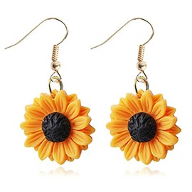 Sunflower Earring Resin Sunflower Daisy Dangle Drop Earrings for Women Sunshine Jewelry-resin