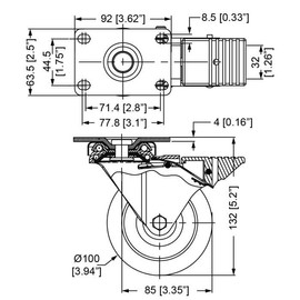 PENN ELCOM 4" Burgundy Swivel Caster Kit with Fasteners | 2 Swivel Double Wheel Casters & 2 Braked Swivel Double Wheel Casters