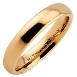 MJ Metals Jewelry 4mm Gold Plated Polished Tungsten Carbide COMFORT FIT Wedding Ring Classic Half Dome Band Size 9