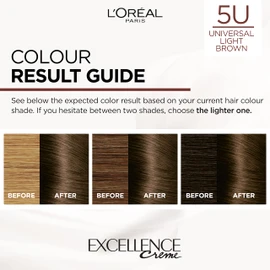 L’Oréal Excellence Permanent Hair Dye Colouring Cream, 100% Grey Coverage, With Pro-Keratin + Ammonia-Free, Universal Nudes, 5U Light Brown