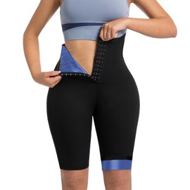 Meiosuns - Pantalones cortos de sauna para mujer, para bajar de peso, acanalados, cintura alta, entrenador, compresión, moldeador, Azul, XXL