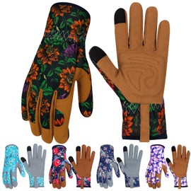 MERTURN Leather Gardening Gloves for Women Garden Gloves Thorn Proof Touch Screen Design Heavy Duty Yard Working Gloves for Planting, Digging, Pruning Women Gardening Gift