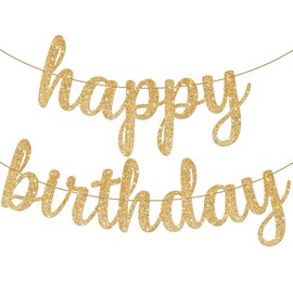 KatchOn, Gold Glitter Happy Birthday Banner - 10 Feet, Pre-Strung, No DIY | Happy Birthday Gold Banner for Happy Birthday Decorations for Women | Happy Birthday Sign, Gold Birthday Decorations for Men