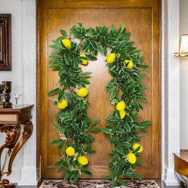 Artificial Lemon Blueberry Garland, Lemon Garland, Artificial Fruit Garland with Lemon, Green Garland Decoration for Table Party, Hanging Flowers, Plants, Fruits, Berries Wreath (Green, 2 Pieces)