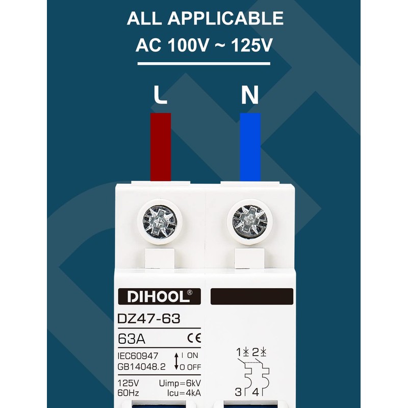 DIHOOL AC Miniature Circuit Breaker,2 Pole 63 Amp 110V Low