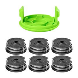 Greenworks Carretes de recortadora de cuerda de alimentación automática de doble línea de 0.065 pulgadas (paquete de 6) + cubierta de carrete de repuesto
