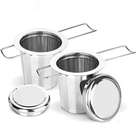 U Chef Set de 2 Infusor té de Acero Inoxidable con Tapa, Filtro de té Para, Colador de té Para té Suelto, Tetera con Tapa, Asa Plegable, Para Tazas Grandes y Pequeñas