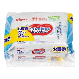 Pigeon PIGEON 【Baby Wipes】 Toilet-Flushable Baby Wipes Soft Thick White 72 Sheets x 2 Packs (144 Sheets)