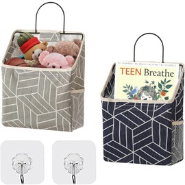 2Pack Wall Hanging Storage Bag Waterproof Over The Door Closet Organizer Hanging Pocket Linen Cotton Organizer Box Containers for Home,Dormitory，Bedroom, Bathroom (style3)