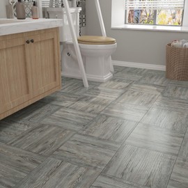 Livelynine 32-Sheet Peel and Stick Wood Flooring Waterproof Gray Distressed Wood Vinyl Floor Cover Sticker 12x12 Self Adhesive Rustic Laminate Bathroom Floor Tile Sticker Renter Friendly LVP Flooring