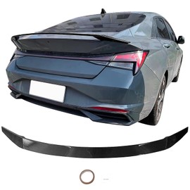 IKON MOTORSPORTS, Trunk Spoiler Compatible with 2021-2025 Hyundai Elantra 4-Door Sedan, Carbon Fiber Print ABS Plastic Rear Tail Trunk Wing Spoiler