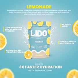 LIDO Lemonade Electrolyte Powder Packets — Clean, Zero-Sugar Hydration Drink Mix with Balanced Sodium for Fast Replenishment — Vegan, Paleo & Fasting Friendly — 28 Sticks