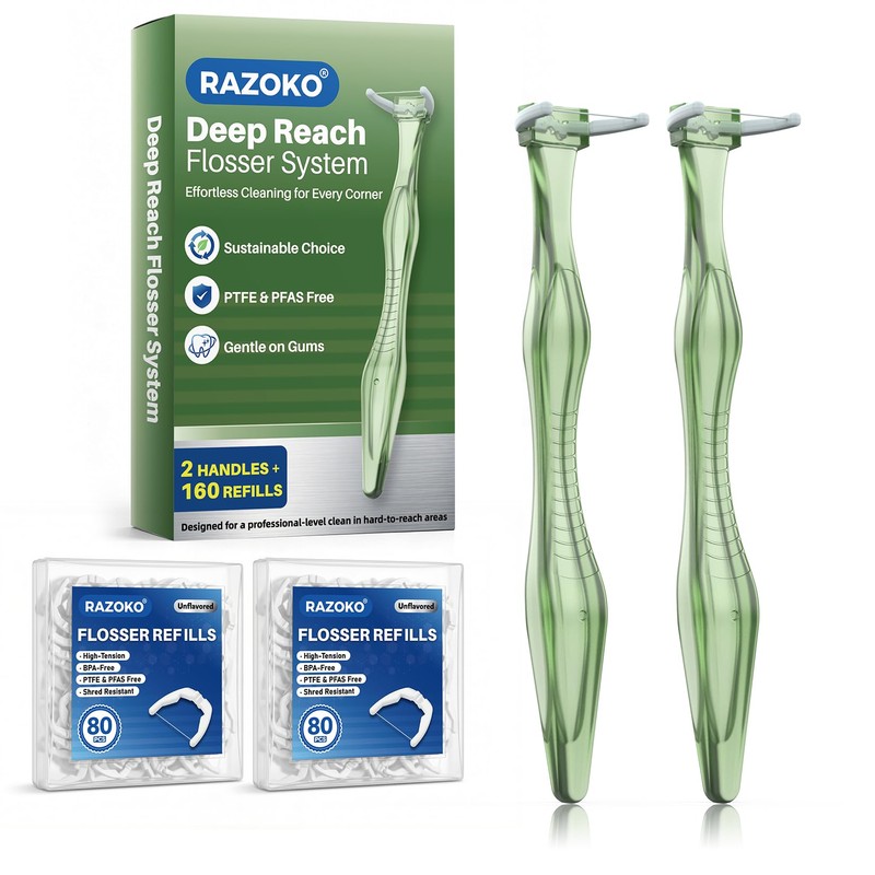 RAZOKO Deep Reach Dental Flosser System - 160 cabezales de