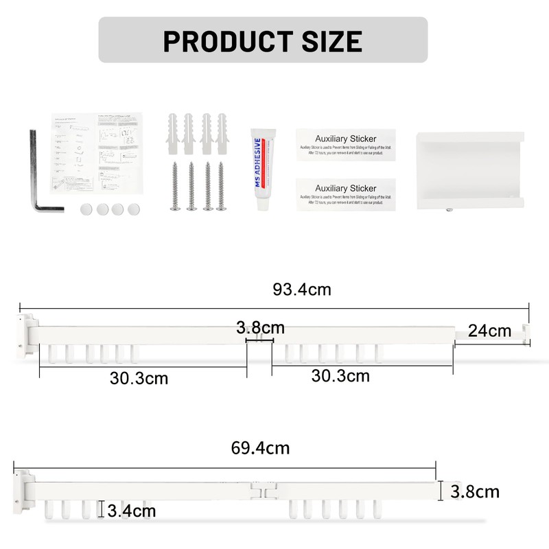 SWAWIS Clothes Airer White Wall Mounted Clothes Rail 90 cm