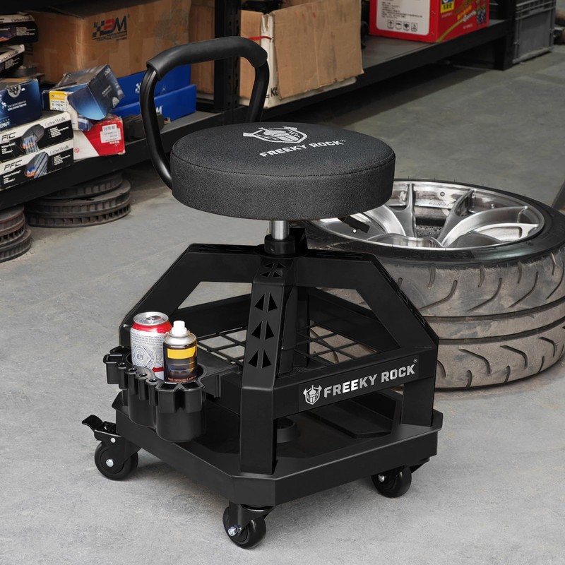 Rolling Shop Stool with Wheels, Heavy Duty Garage Work Mechanic