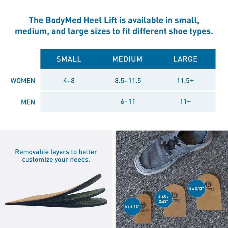 BodyMed Heel Lift, Medium, 2 Lift/Pack – Non-Slip, Adjustable Orthopedic