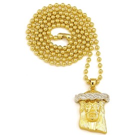 GWOOD Jesus Mini Size Gold Color with Silver Color Crown 27 Inch Ball Style Necklace