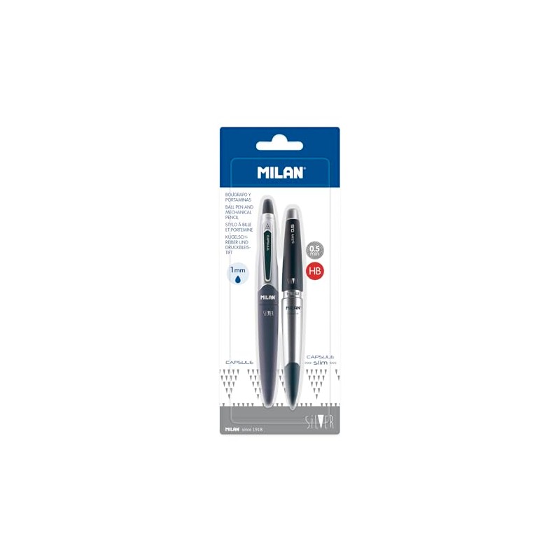 Milan Empaque 1 Pluma Tinta Azul+ 1 Lápicero Capsule Negro