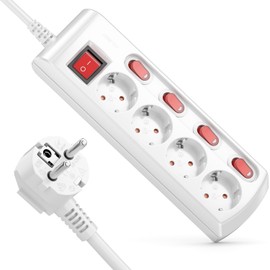 deleyCON 4-Way Power Strip Individually Switchable 1.4 m Cable (4 x On/Off Switch and 1 x Main Switch) Power Strip Multiple Socket with Child Lock - White