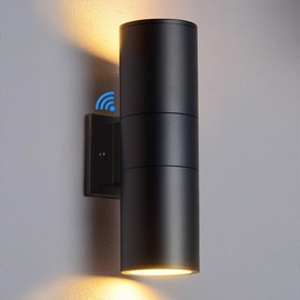 KIZON Dusk to Dawn Outdoor Wall Lights, Cylinder Up and Down Lights Outdoor Wall Sconce, Matte Black Porch Light Bulbs Included, 3000K Warm Light Modern Outside Wall Lights for House Garage Patio