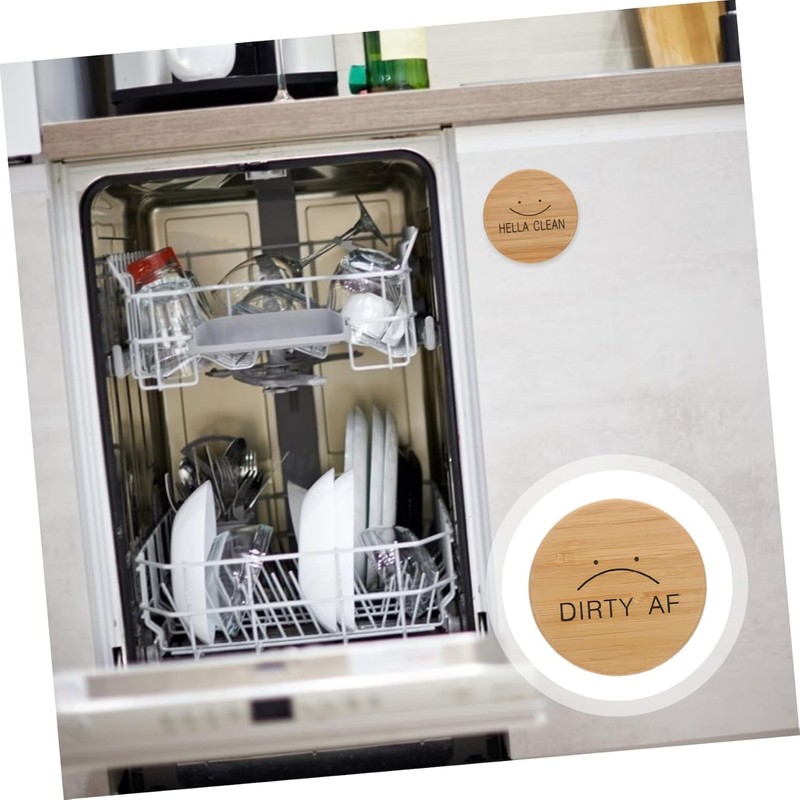 Hsthe Sea 2PCS Bamboo Dishwasher Magnet Round Kitchen Dishwasher Magnet