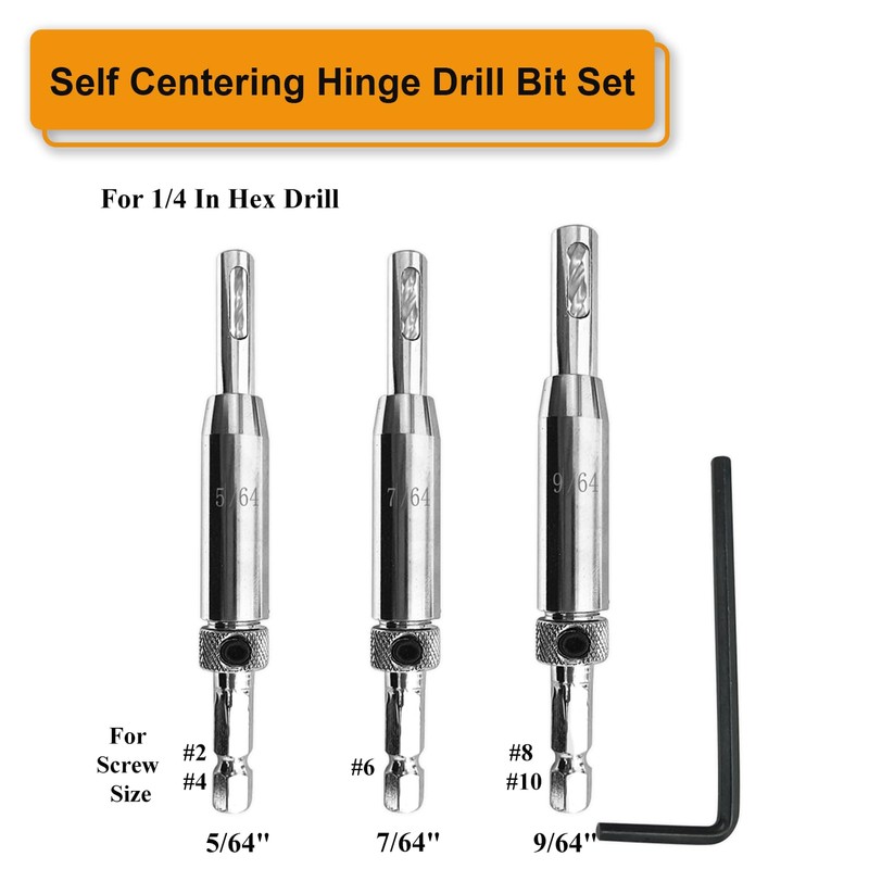Upgraded VIX Bit Self Centering Hinge Drill Bit Set 5/64",