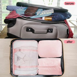 DAWNTREES Pink Packing Cubes for Travel, 9 PCS Luggage Suitcase Organizer, with Shoe Bag, Cosmetics Bag, Travel Accessories Bags Made With Wearable Waterproof Fabric