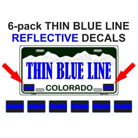Unbranded/Generic 6x REFLECTIVE THIN BLUE LINE License Plate Decals | Stickers FOP Police Law Cops