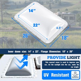 Kojem 18" x 26" RV Skylight Replacement Cover Compatible with RV Camper Food Truck Motorhome Roof Sunroof Fit Outer Dome Cover 14" x 22" RV Shower Skylight Openings Roof Vent Cover White
